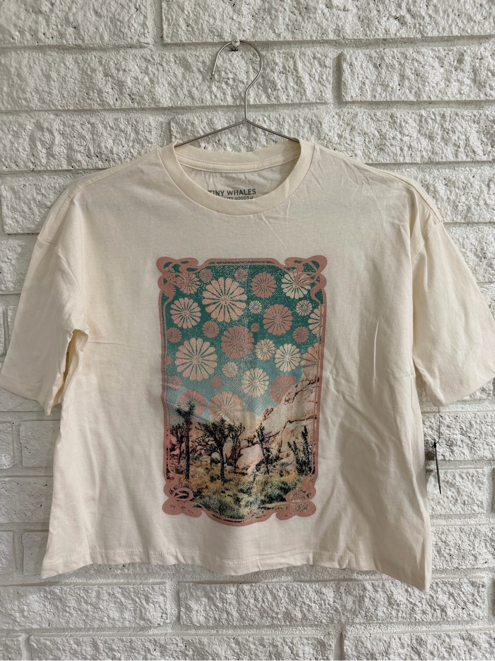 Tiny Whales Cream Short-Sleeve Graphic Tee with Teal & Pink Desert Dreams Print